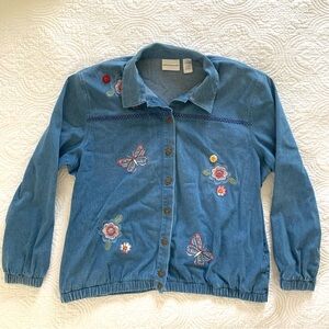 ALFRED DUNNER Vintage Floral Embroidered Denim Jean Shirt Jacket Sz 18 Shacket
